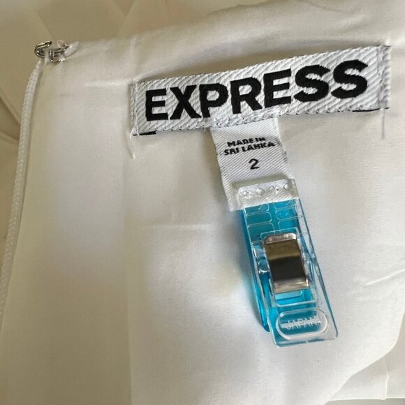 Express [Size 2 EUC] White High Waisted Midi Skirt with Pleated Back Slit - Picture 7 of 8
